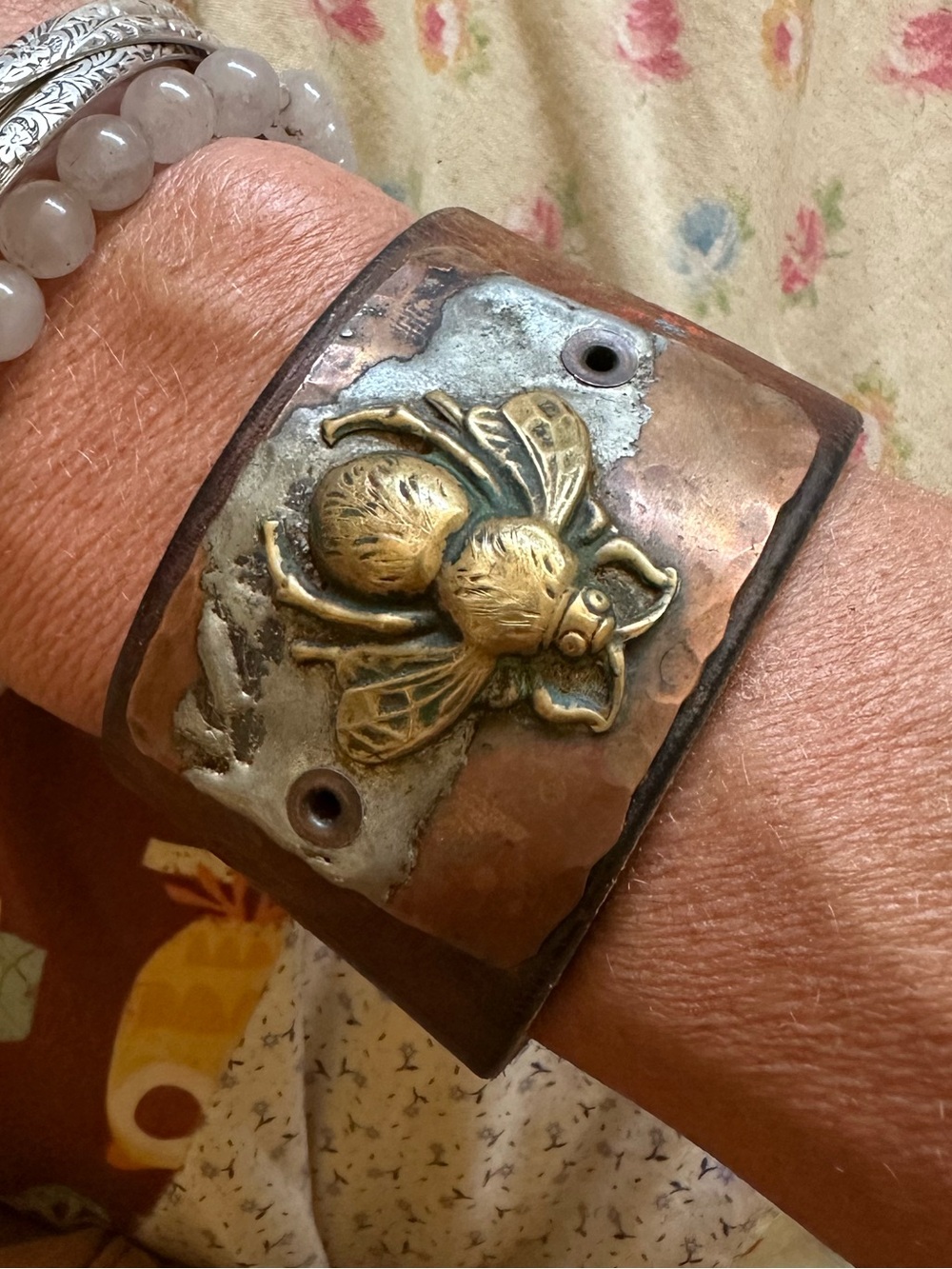 Handcrafted Copper and Brass Bee Leather Bracelet - Women Accessories